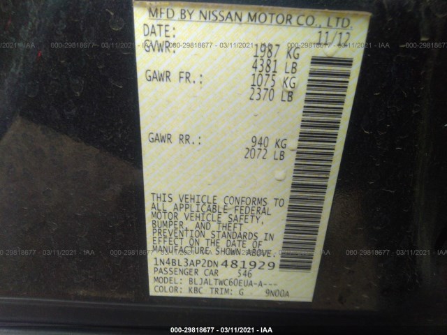 Photo 8 VIN: 1N4BL3AP2DN481929 - NISSAN ALTIMA 