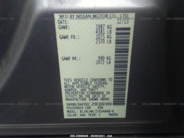 Photo 8 VIN: 1N4BL3AP2EC203030 - NISSAN ALTIMA 