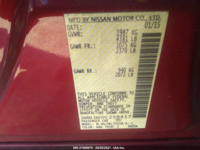 Photo 8 VIN: 1N4BL3AP2FC258417 - NISSAN ALTIMA 