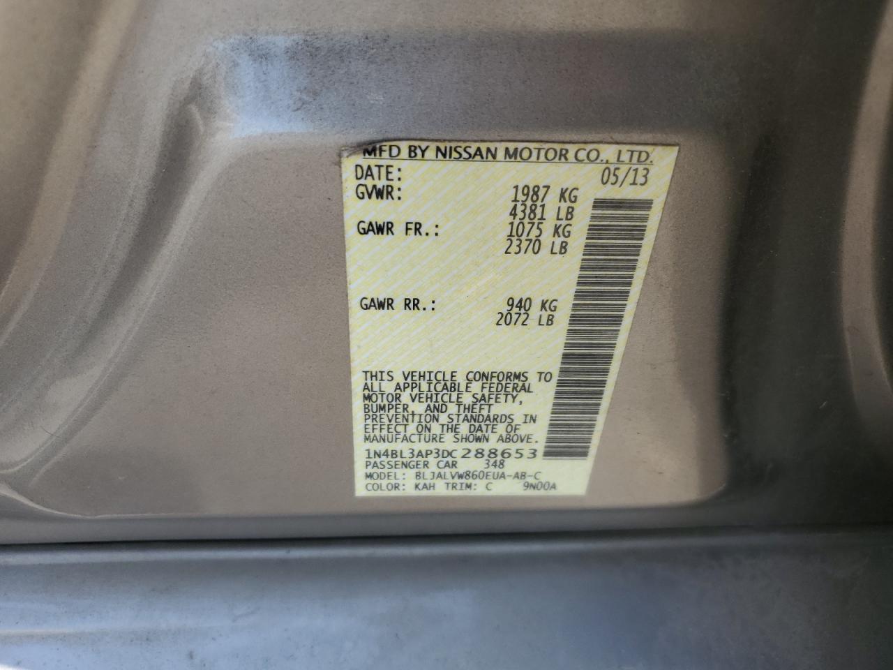 Photo 11 VIN: 1N4BL3AP3DC288653 - NISSAN ALTIMA 