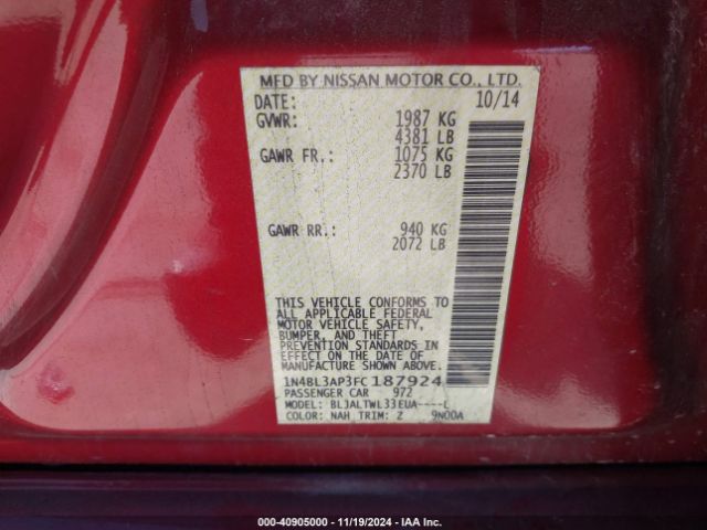 Photo 8 VIN: 1N4BL3AP3FC187924 - NISSAN ALTIMA 