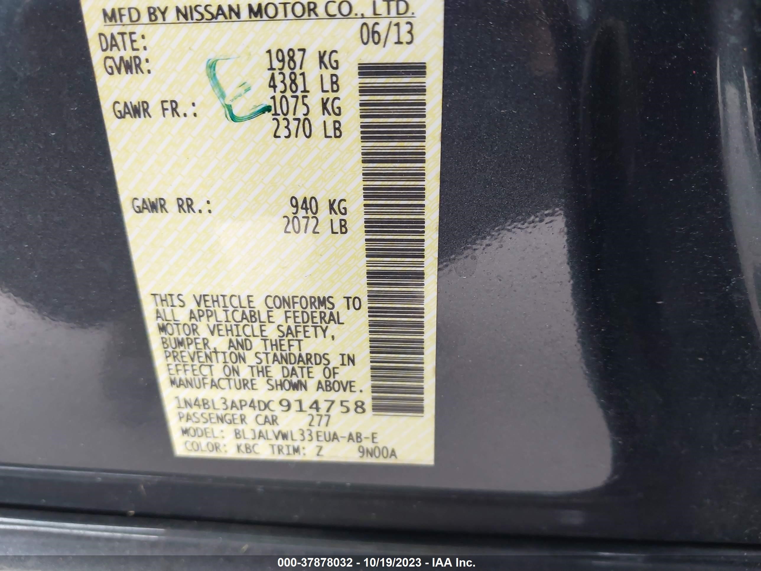 Photo 8 VIN: 1N4BL3AP4DC914758 - NISSAN ALTIMA 