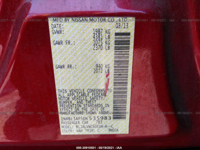 Photo 8 VIN: 1N4BL3AP5DN535983 - NISSAN ALTIMA 