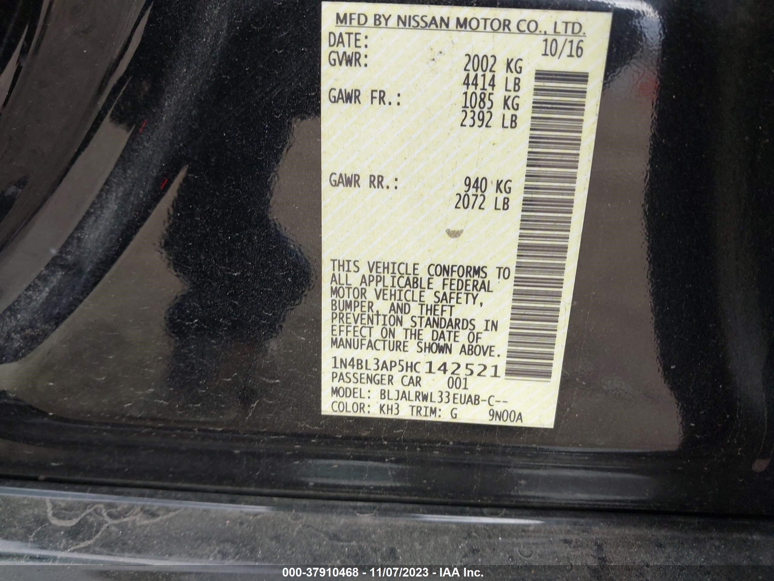 Photo 8 VIN: 1N4BL3AP5HC142521 - NISSAN ALTIMA 