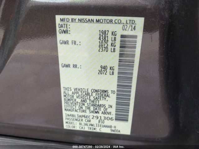 Photo 8 VIN: 1N4BL3AP6EC291306 - NISSAN ALTIMA 