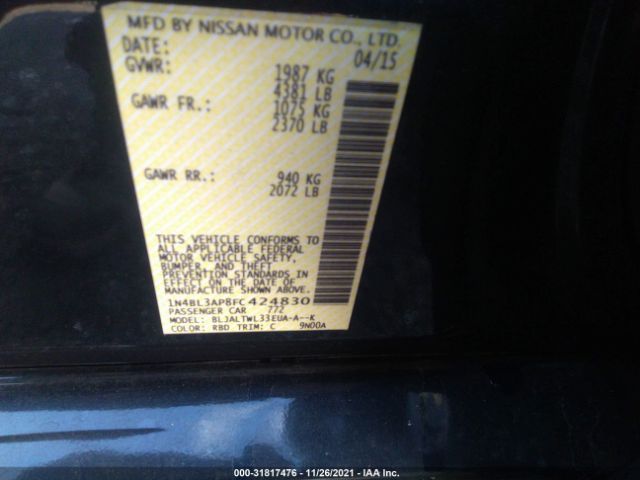 Photo 8 VIN: 1N4BL3AP8FC424830 - NISSAN ALTIMA 