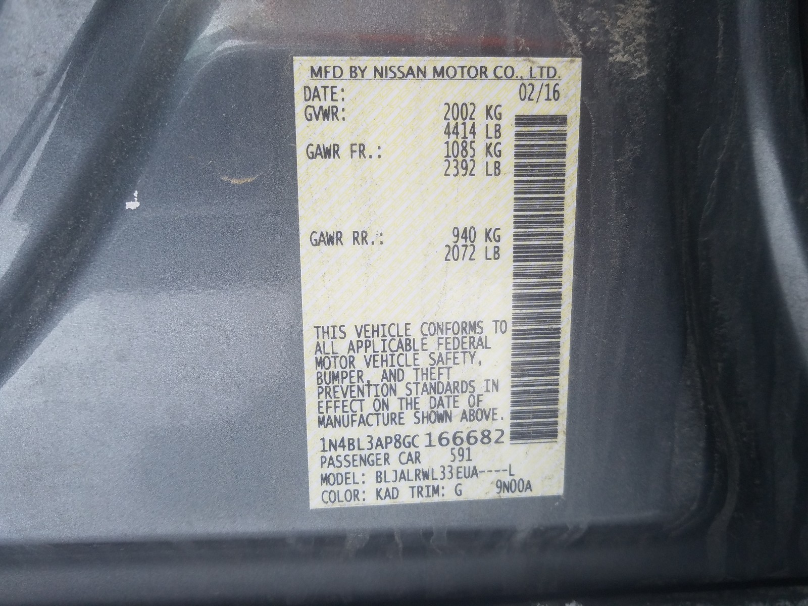 Photo 9 VIN: 1N4BL3AP8GC166682 - NISSAN ALTIMA 