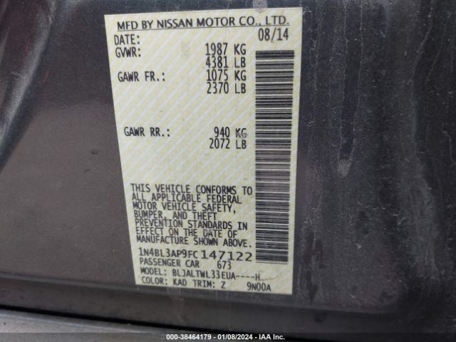 Photo 8 VIN: 1N4BL3AP9FC147122 - NISSAN ALTIMA 