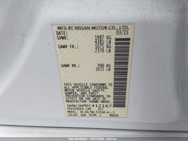 Photo 8 VIN: 1N4BL3AP9FC412167 - NISSAN ALTIMA 