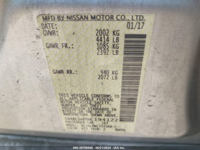 Photo 8 VIN: 1N4BL3AP9HC194122 - NISSAN ALTIMA 