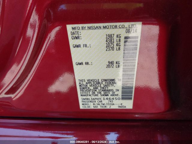 Photo 8 VIN: 1N4BL3APXFC146450 - NISSAN ALTIMA 