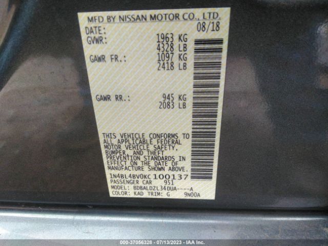 Photo 8 VIN: 1N4BL4BV0KC100137 - NISSAN ALTIMA 