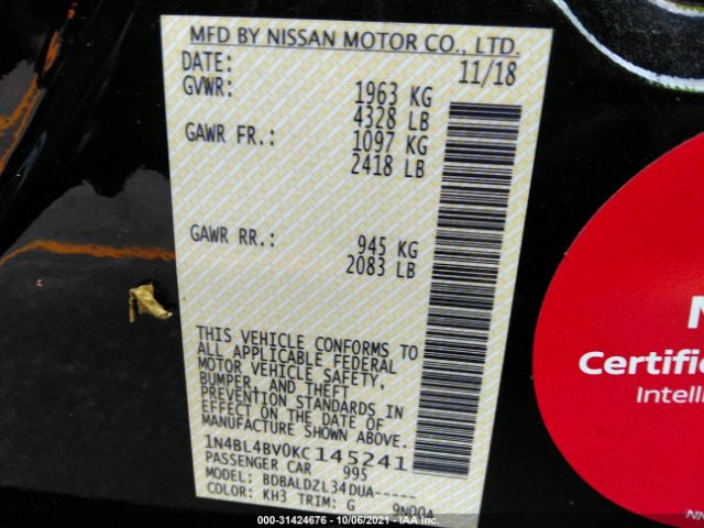 Photo 8 VIN: 1N4BL4BV0KC145241 - NISSAN ALTIMA 