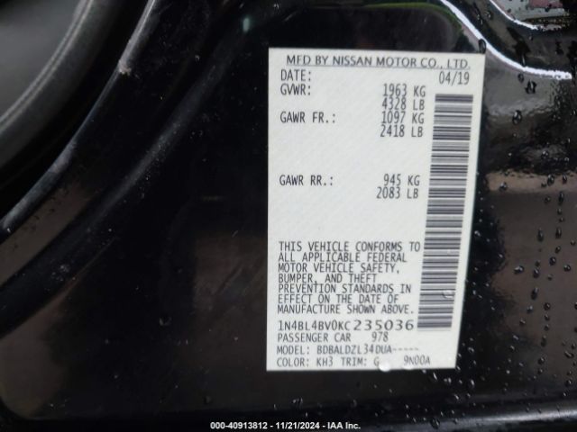 Photo 8 VIN: 1N4BL4BV0KC235036 - NISSAN ALTIMA 