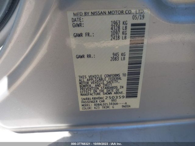 Photo 8 VIN: 1N4BL4BV0KC250359 - NISSAN ALTIMA 