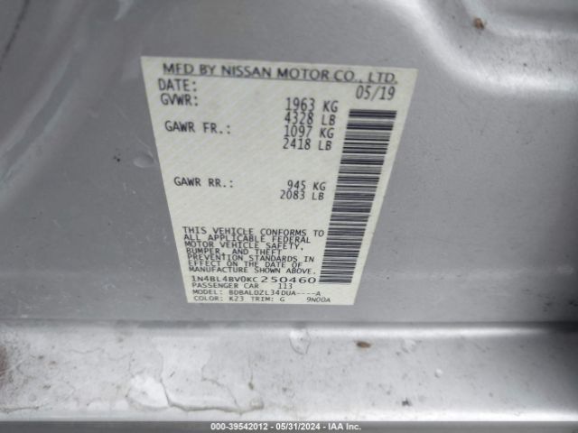 Photo 8 VIN: 1N4BL4BV0KC250460 - NISSAN ALTIMA 