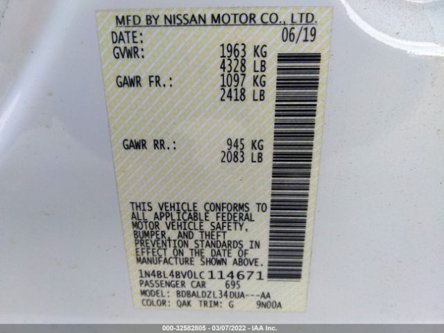 Photo 8 VIN: 1N4BL4BV0LC114671 - NISSAN ALTIMA 