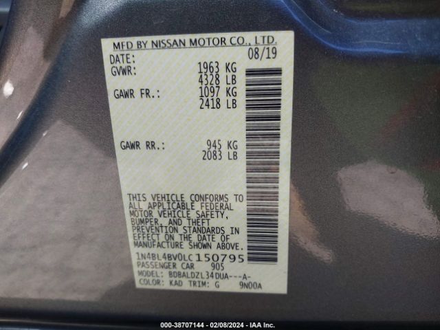 Photo 8 VIN: 1N4BL4BV0LC150795 - NISSAN ALTIMA 