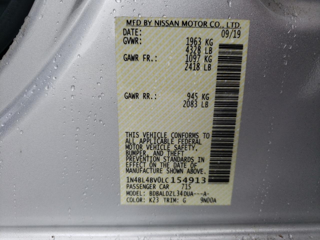 Photo 11 VIN: 1N4BL4BV0LC154913 - NISSAN ALTIMA 