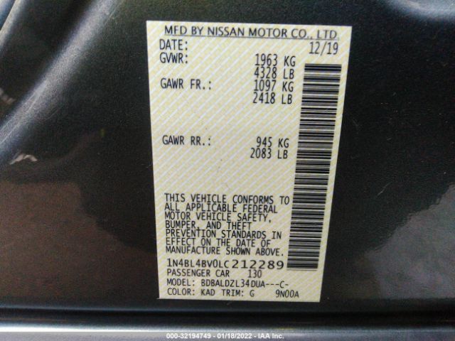 Photo 8 VIN: 1N4BL4BV0LC212289 - NISSAN ALTIMA 