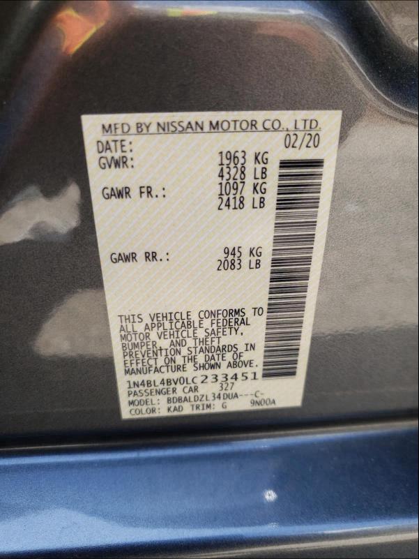 Photo 9 VIN: 1N4BL4BV0LC233451 - NISSAN ALTIMA S 