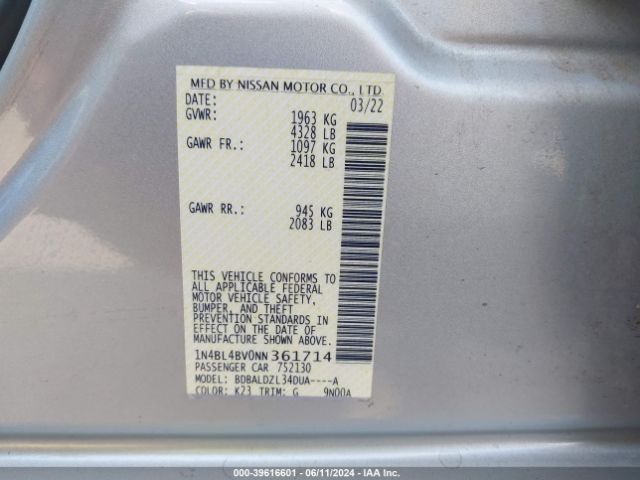 Photo 8 VIN: 1N4BL4BV0NN361714 - NISSAN ALTIMA 