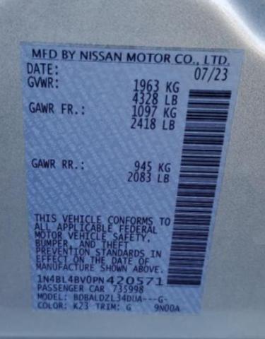 Photo 11 VIN: 1N4BL4BV0PN420571 - NISSAN ALTIMA S 