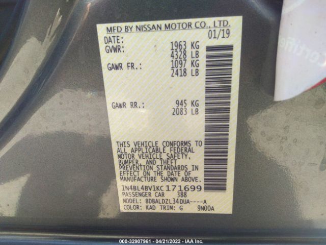 Photo 8 VIN: 1N4BL4BV1KC171699 - NISSAN ALTIMA 