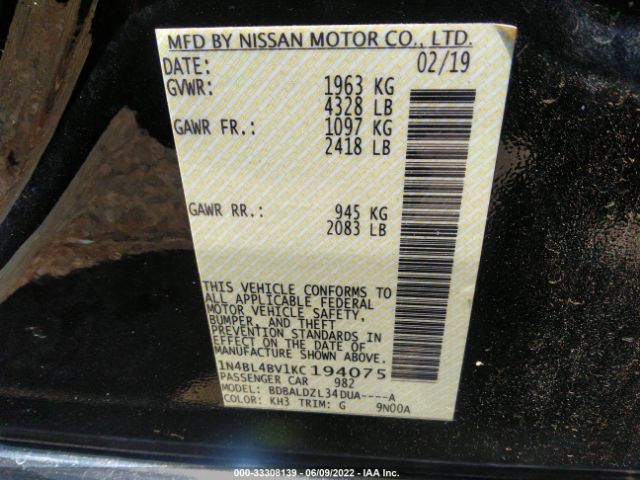 Photo 8 VIN: 1N4BL4BV1KC194075 - NISSAN ALTIMA 