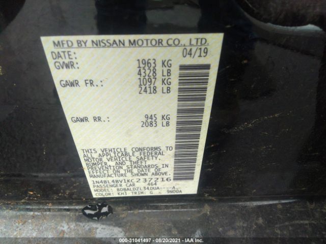 Photo 8 VIN: 1N4BL4BV1KC237216 - NISSAN ALTIMA 