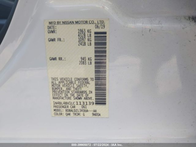 Photo 8 VIN: 1N4BL4BV1LC113139 - NISSAN ALTIMA 