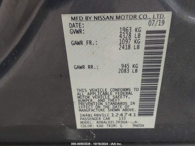 Photo 8 VIN: 1N4BL4BV1LC124741 - NISSAN ALTIMA 