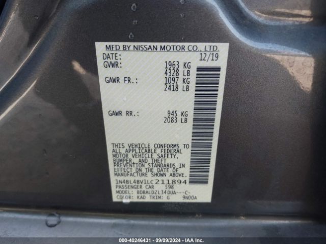 Photo 8 VIN: 1N4BL4BV1LC211894 - NISSAN ALTIMA 