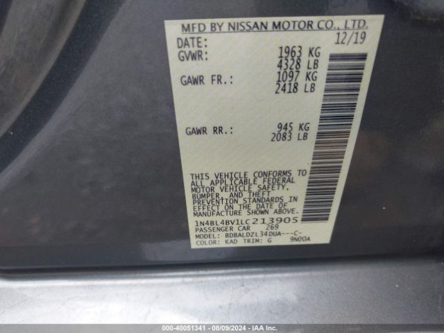 Photo 8 VIN: 1N4BL4BV1LC213905 - NISSAN ALTIMA 