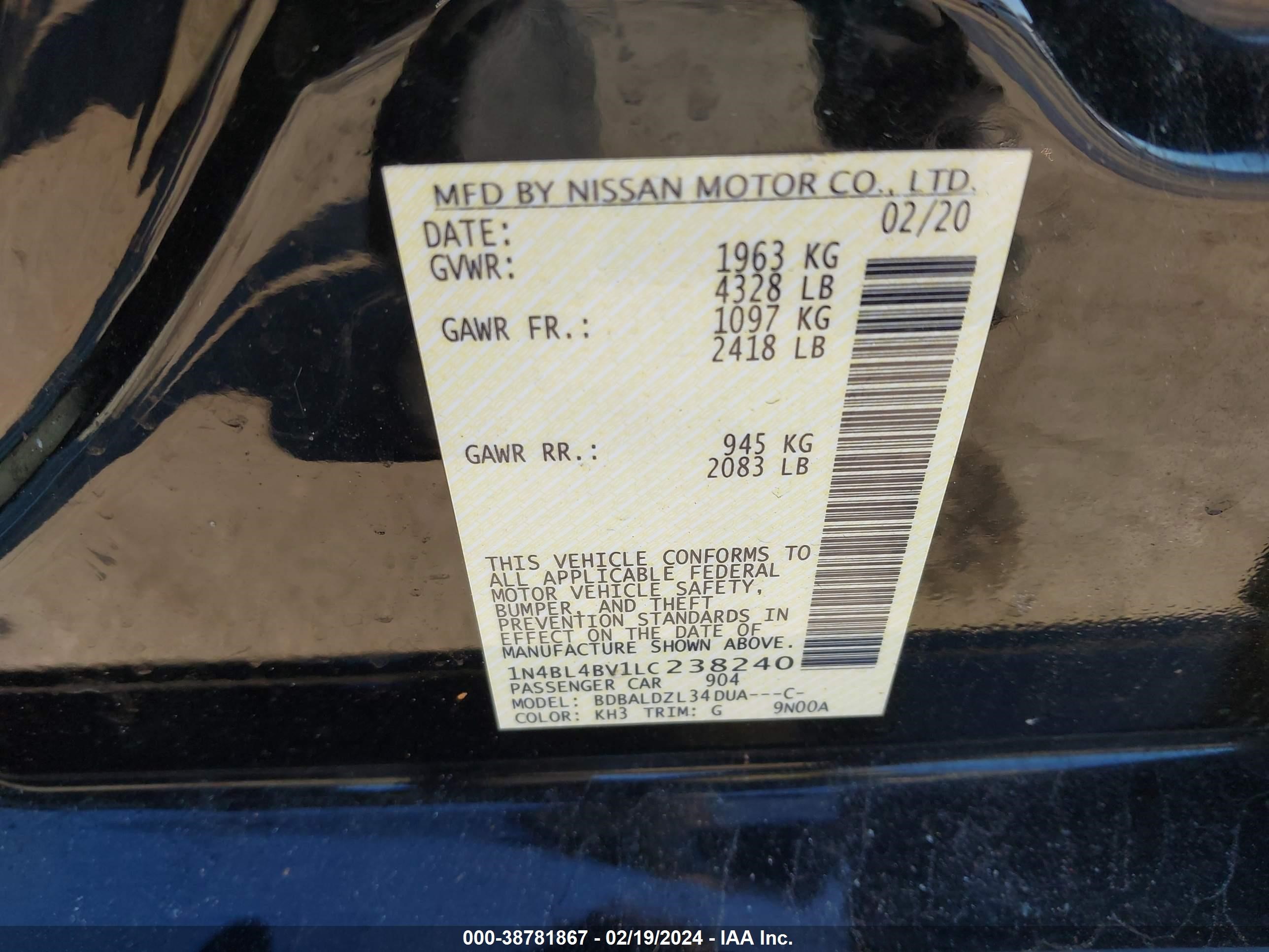 Photo 8 VIN: 1N4BL4BV1LC238240 - NISSAN ALTIMA 