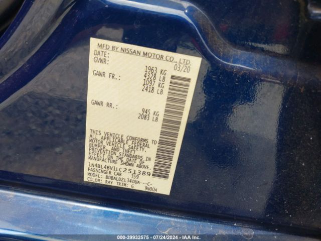 Photo 8 VIN: 1N4BL4BV1LC251389 - NISSAN ALTIMA 