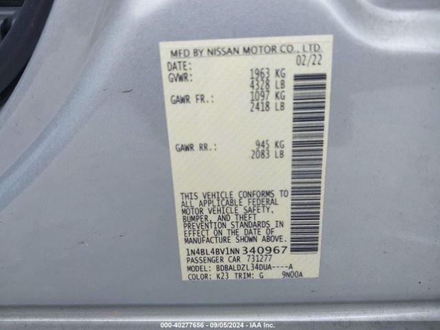 Photo 8 VIN: 1N4BL4BV1NN340967 - NISSAN ALTIMA 