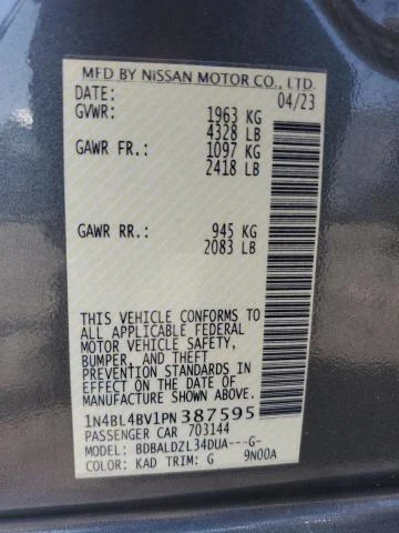 Photo 11 VIN: 1N4BL4BV1PN387595 - NISSAN ALTIMA S 