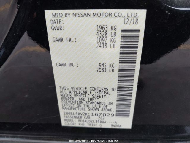 Photo 8 VIN: 1N4BL4BV2KC167029 - NISSAN ALTIMA 