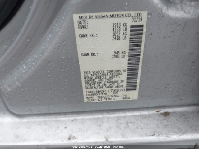 Photo 8 VIN: 1N4BL4BV2KC178970 - NISSAN ALTIMA 