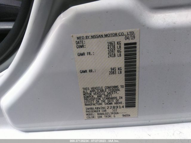 Photo 8 VIN: 1N4BL4BV2KC228914 - NISSAN ALTIMA 