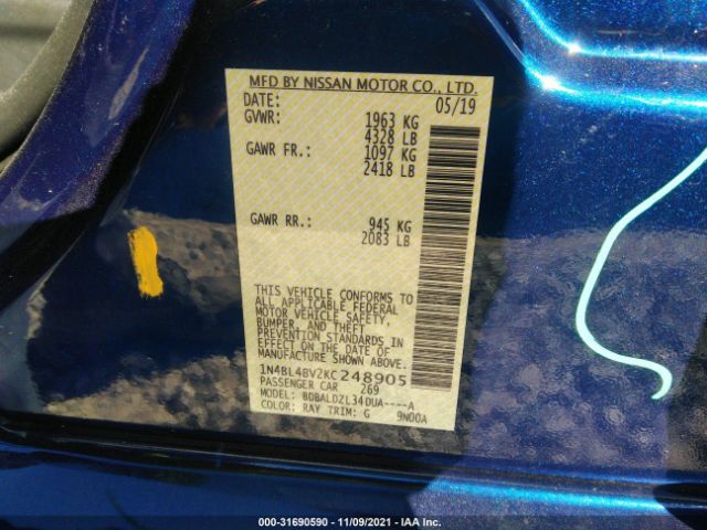 Photo 8 VIN: 1N4BL4BV2KC248905 - NISSAN ALTIMA 