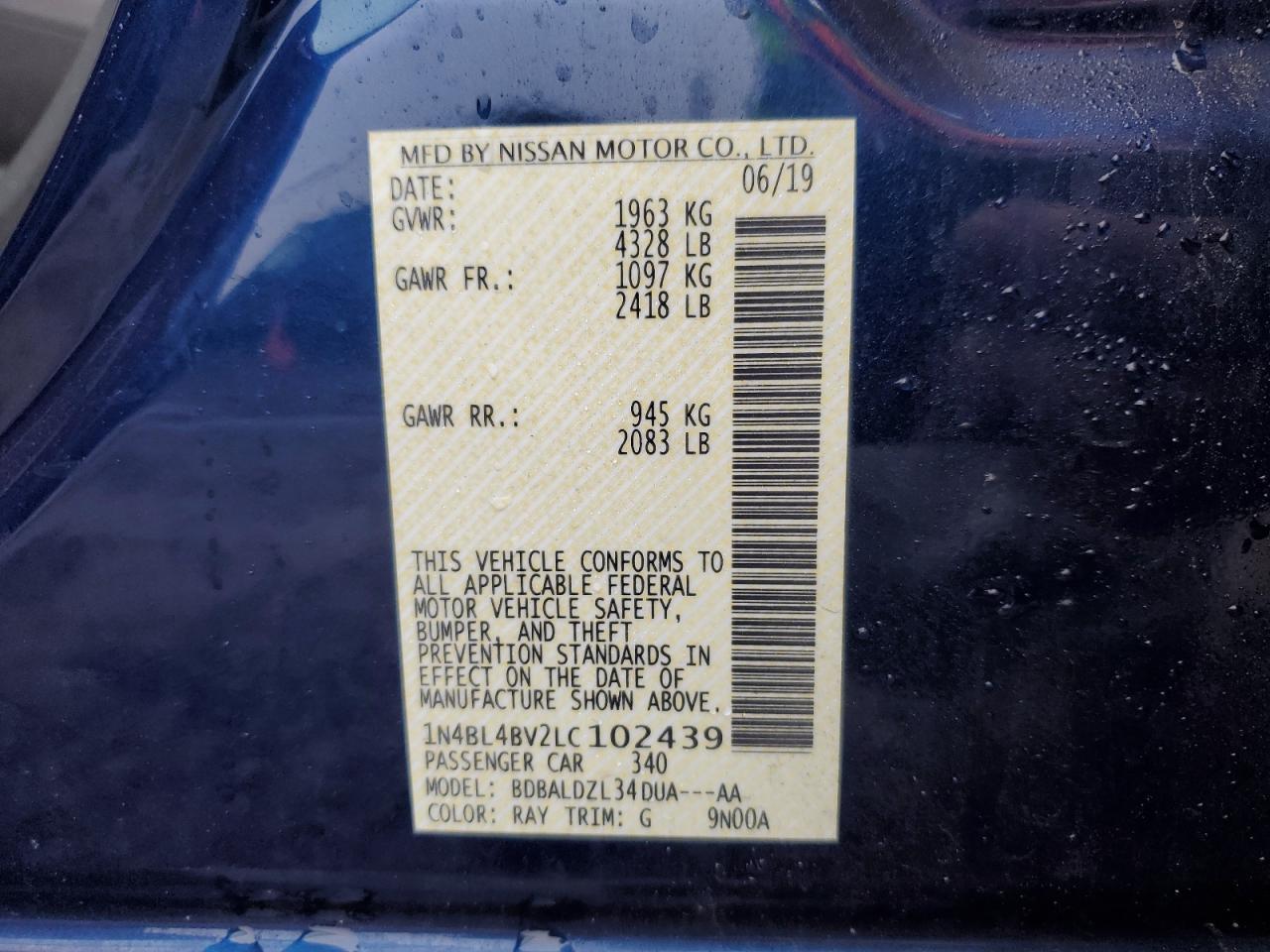 Photo 11 VIN: 1N4BL4BV2LC102439 - NISSAN ALTIMA 