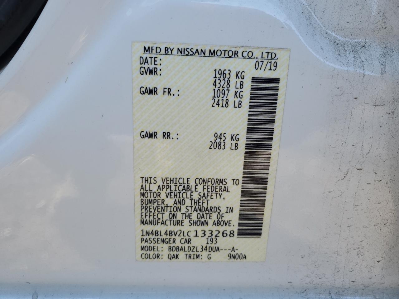 Photo 11 VIN: 1N4BL4BV2LC133268 - NISSAN ALTIMA 