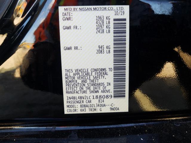 Photo 9 VIN: 1N4BL4BV2LC188089 - NISSAN ALTIMA S 