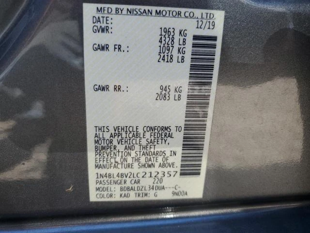 Photo 11 VIN: 1N4BL4BV2LC212357 - NISSAN ALTIMA S 