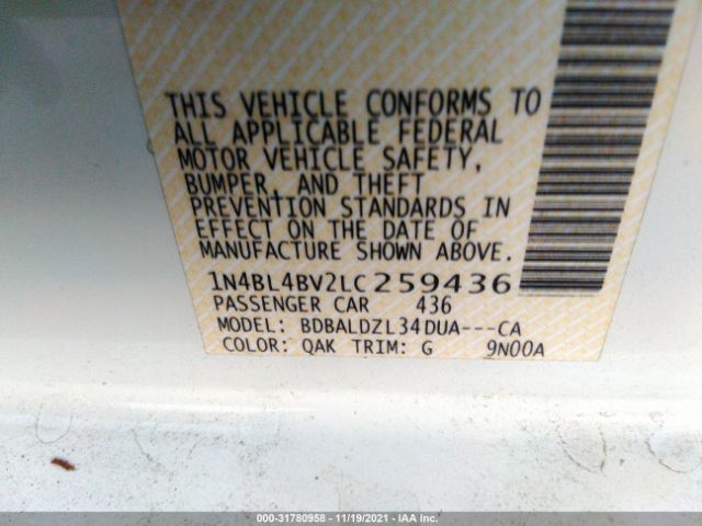 Photo 8 VIN: 1N4BL4BV2LC259436 - NISSAN ALTIMA 