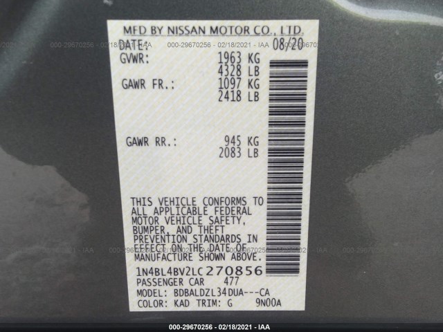 Photo 8 VIN: 1N4BL4BV2LC270856 - NISSAN ALTIMA 