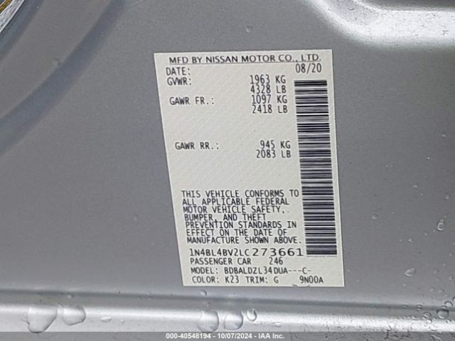 Photo 8 VIN: 1N4BL4BV2LC273661 - NISSAN ALTIMA 