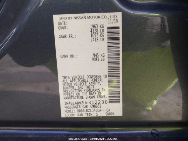 Photo 8 VIN: 1N4BL4BV2LN312236 - NISSAN ALTIMA 